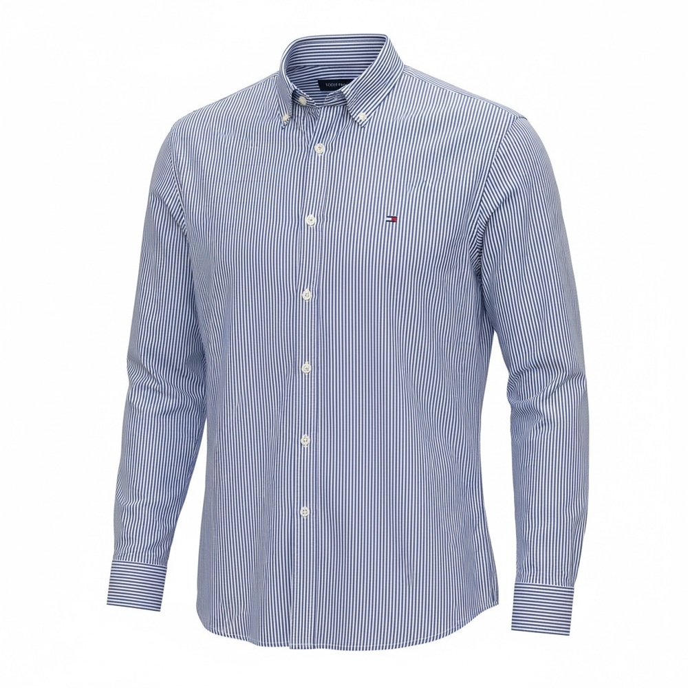 TOMMY HILFIGER MENS CLASSIC FIT STRIPED BUTTON DOWN SHIRT BLUE/White Size XL